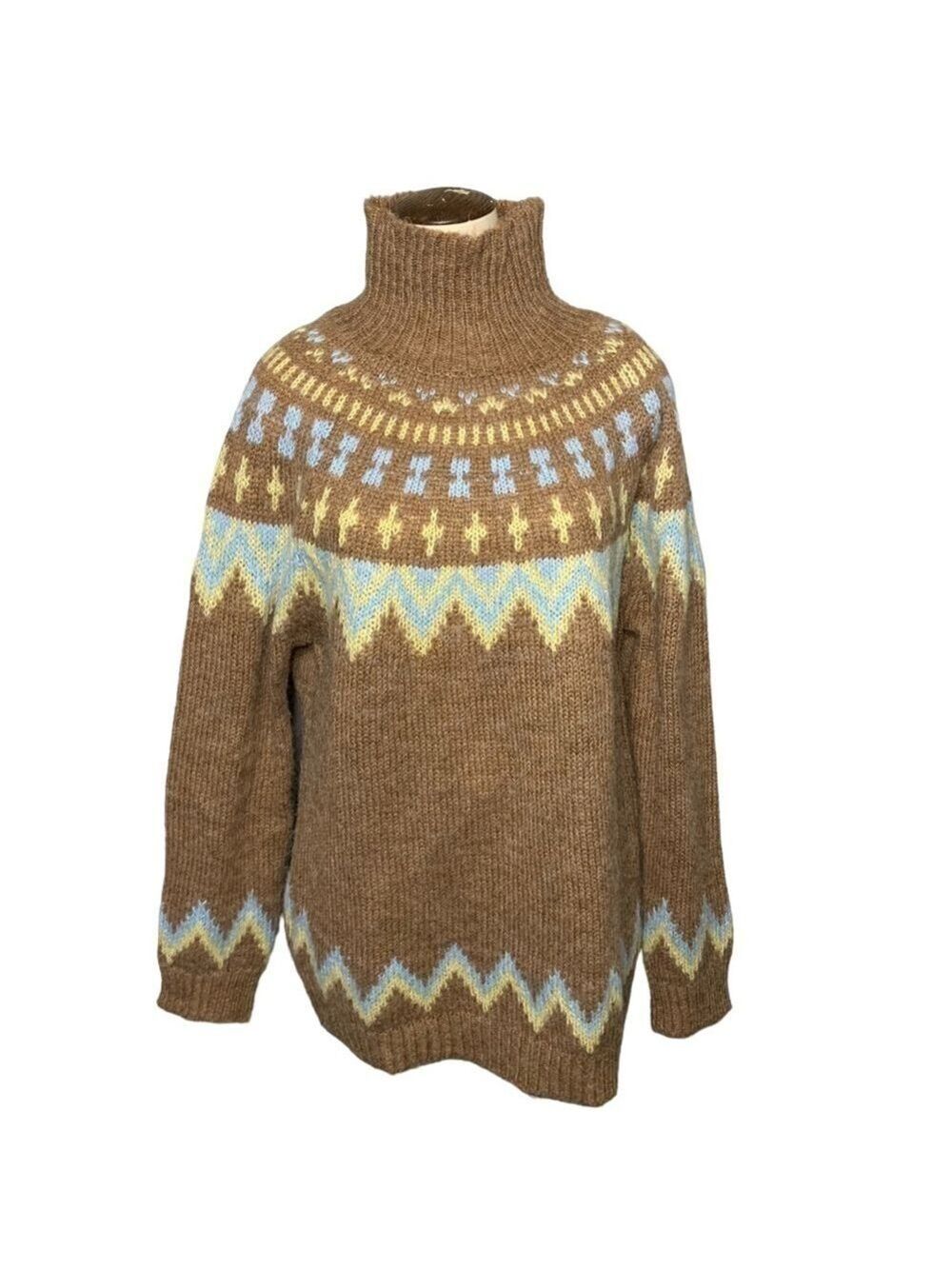 Dreamers Fair Isle Knit Sweater Sz M/L Brown Blue Turtle Neck Pullover
